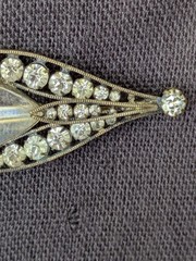 Antique Clear Glass Prong Set Rhinestone Abstract Flower Brooch Pin AS IS D86