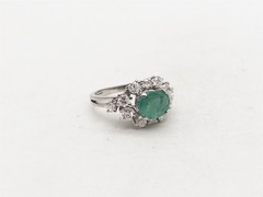 Vintage 1950s $7000 3.50ct Colombian Emerald VS H Diamond Platinum HALO Ring 7g