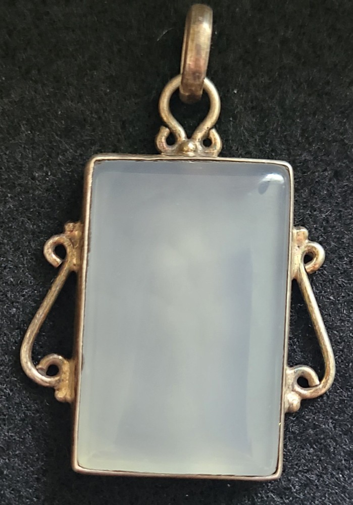 VINTAGE STUNNING STERLING SILVER OPALITE GEMSTONE PENDANT SIGNED 925