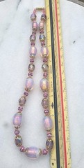 SALE! VINTAGE FIREY OPALESCENT FOIL LILAC PINK PURPLE GLASS BEAD NECKLACE HEAVY