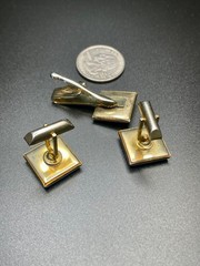 Vintage Male Profile Warrior Beard Cufflinks and Tie Clip MCM Gold and Black