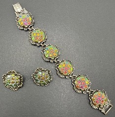 Judy Lee Unsigned Necklace Earrings Set Iridescent Glass 7” J8