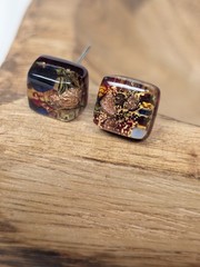 Gorgeous Vintage Italy Murano Glass Square Earrings Gold Foil Sparkly
