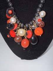Vintage 1960s Mod Chunky Multi Bead Statement Necklace Cluster Bracelet Set Fall