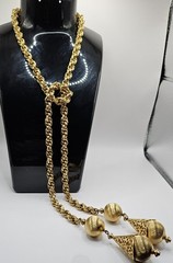 Vintage Monet Lariet Bolo Gold Tone Wide Rope Chain Large Ball and Teardrop Ends