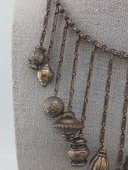 Victorian Revival Russian Gold Festoon Bib Dangling ribbed orbs Collar necklace