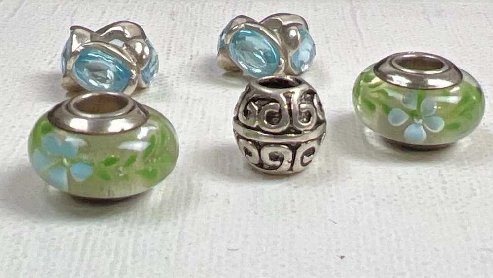 5 Sterling 925 Silver Rhinestone Glass Murano? Slide Charms Bohemian Flowercore