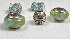 5 Sterling 925 Silver Rhinestone Glass Murano? Slide Charms Bohemian Flowercore