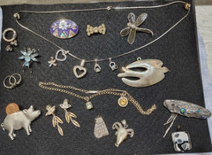 Striking Lot of 35+ Pieces Sterling and Silver Toned Vintage and Costume Jewelry