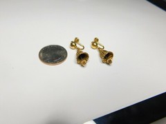 Signed JMS Gold Filled Fluted Bell Dangle Screw Back Earrings Vintage