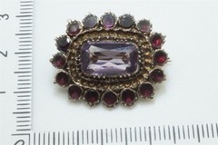 ANTIQUE ENGLISH 12K GOLD AMETHYST PEARL PIN BROOCH c1830
