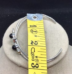 Vintage Silver Tone Costume Black Yellow & Clear Stone Cuff Bracelet 7″ F595