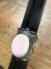 Vintage Sterling Silver 925 Large Pink Oval Stone Ring PTI Nepal