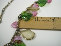 Vintage Gold Tone Fruit Salad Charm Necklace Plastic Charms 15in Boho Heart Leaf