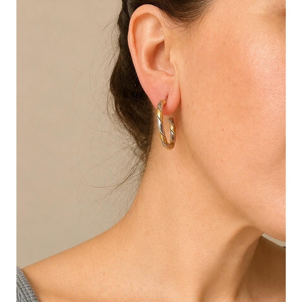 Vintage Mixed Metal Twisted Hoop Earrings | Silver And Brass Tone