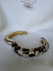 Lanvin Paris Hinged Bangle Bracelet Enamel Gold tone Rhinestone