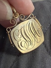 Antique Wightman & Hough (W&H Co.) 4.7g Gold Fill Square Locket Ruby Gem Mono