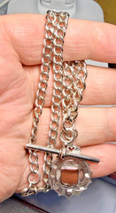 Silver & Gold Fob Curb Link Chain/Necklace – AHS – Chester – 1900 / 1914