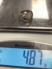 14k WHITE GOLD TANZANITE & BAGUETTE/PAVE DIAMOND WOMENS RING 7 1/2 4.9GRAMS