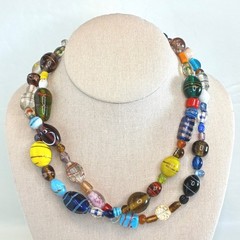 Vintage Necklace Handcrafted Glass Bead Lampwork Long Strand Multi Color 37″