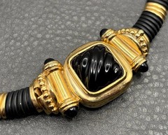Vintage Francesco Romano Couture Mogul Choker Necklace Black Glass Pendant Clasp