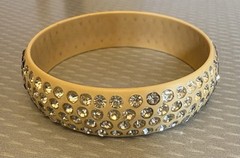 1920s Antique Celluloid Rhinestone Flapper Sparkle Bangle wide 4-row SMALL 6.5″