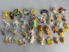 Vintage Jewelry Lot Hallmark Pin Etc 35 Bunny Rabbit Chicks Flowers Whimsical
