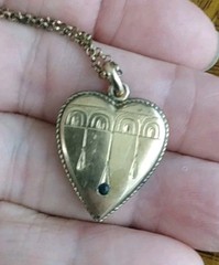 antique Edwardian Gold Filled heart Shaped Pendant & 18 Inch Gold Filled Chain