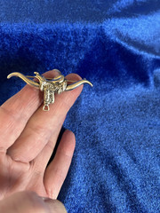 Vintage Estate Sterling Silver Texas Longhorn & Saddle Beau Brooch Rare !