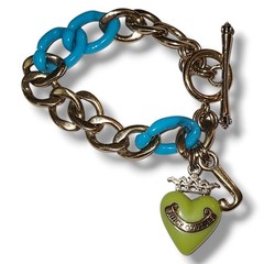 Juicy Couture Y2K Chunky Charm Bracelet Rare Blue Green Enamel Starter Gold Tone