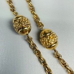 Vintage Monet Gold Tone Long Acorn Station Bead Rope Chain Necklace 33″