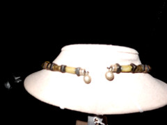 VTG Glass and Acrylic Boho beaded Collar Necklace with Heavy Metal Pendant