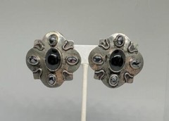 Vikki Carr Estate Native American Onyx Agate Silver Earrings Certificate Authent