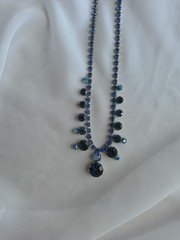 Mid Century Two Tone Blue Rhinestone Choker Necklace 16″