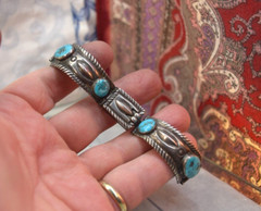 Vintage Navajo Sterling 2 Piece Kingman Mine Turquoise Watchband 4 1/8″