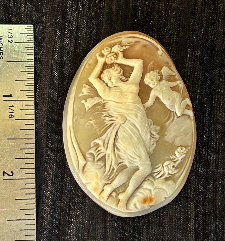 Antique Shell Cameo of Flora or Aurora and Cupid (Eros) Unmounted