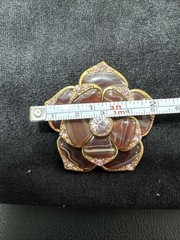 Liz Claiborne Flower Brooch Gold Brown and Pink Rhinestones 2