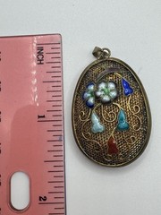 Chinese Export Vintage Silver Multi Color Enamel Flower Pendant Large Sterling