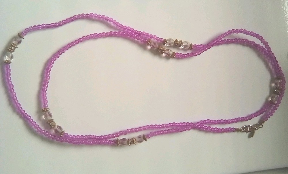 Vintage Cado Purple Amethyst Glass Rondelle Spacer Beaded Necklace 23 1/2 Inches
