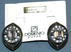 VINTAGE METALLIC TONE CRYSTAL GLASS SIGNED DOMENICI BIJOUX CLIP ON EARRINGS