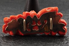 Red Coral OBIDOME carved “Rose” and Certificate ( 56mm ( 2.20in) total 121.5ct).