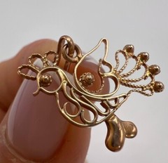 Vintage USSR 14K 583 Rose Gold Filigree Rooster Pendant 0.78in Jewelry Gift