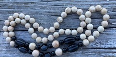 Vintage Bead Necklace Hand Knotted Gemstone Jasper Onyx Cool Stone 33″ VTG