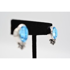Vintage Crystal Earrings Shiny Blue Rhinestone Chunky Silver Tone Signed BinW