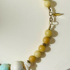 Vintage Designed By Paula Faux Necklace wood, plastic, metal & stone teal bronze