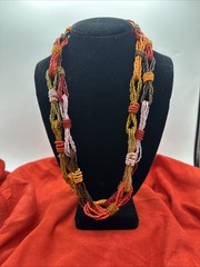 Vtg Sunset Palette Colors Hand beaded Long Necklace. See pics.