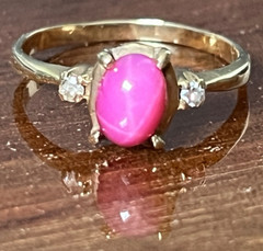 1960’s Pink Star Sapphire Ring 10K Gold Diamond Size 6.25 not blue Vintage