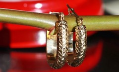 14k yellow gold earrings 0.68″ diamond cut hoop vintage handmade 1.15gr N2906