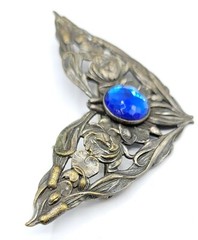 Silver Plated Art Nouveau Fairy Wing Blue Stone Sash Pin