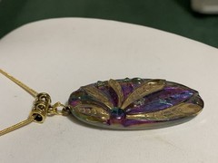 NEW LISTING*RARE ART-DECO IRIDESCENT CZECH GLASS DRAGONFLY NECKLACE.Peacock.g